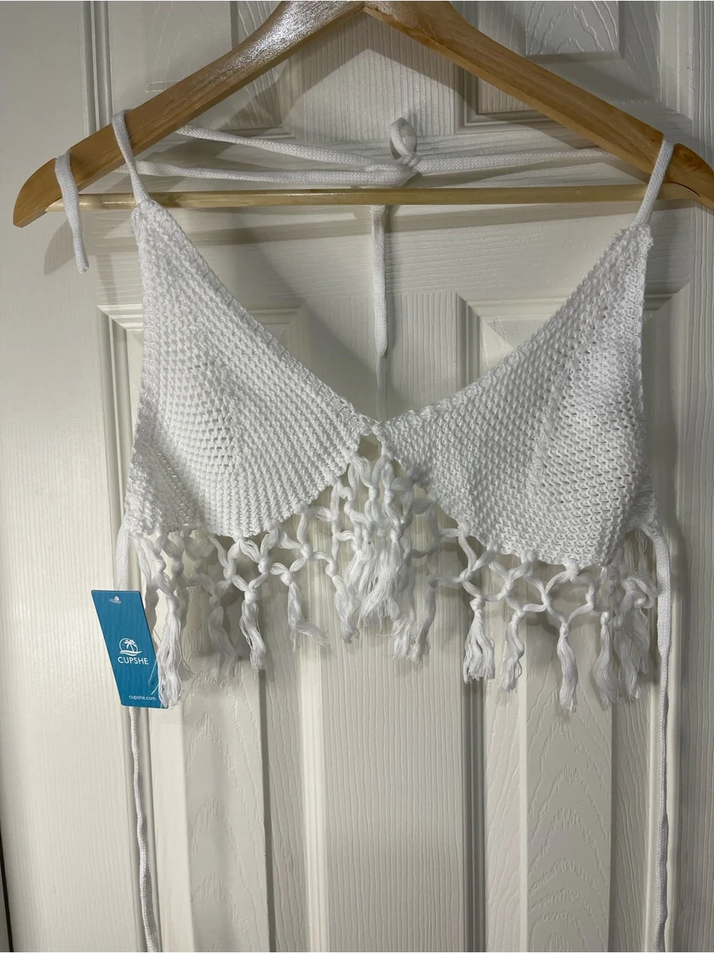 Cupshe Bohemian White Crochet Knit 2 Piece Swim Fringe Coverup size Medium